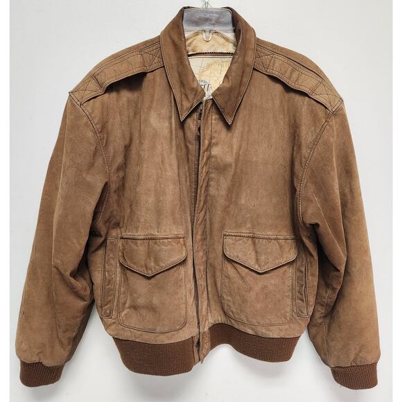 Vintage Global Identity G-III Mens Brown Leather Bomber Jacket-Size M